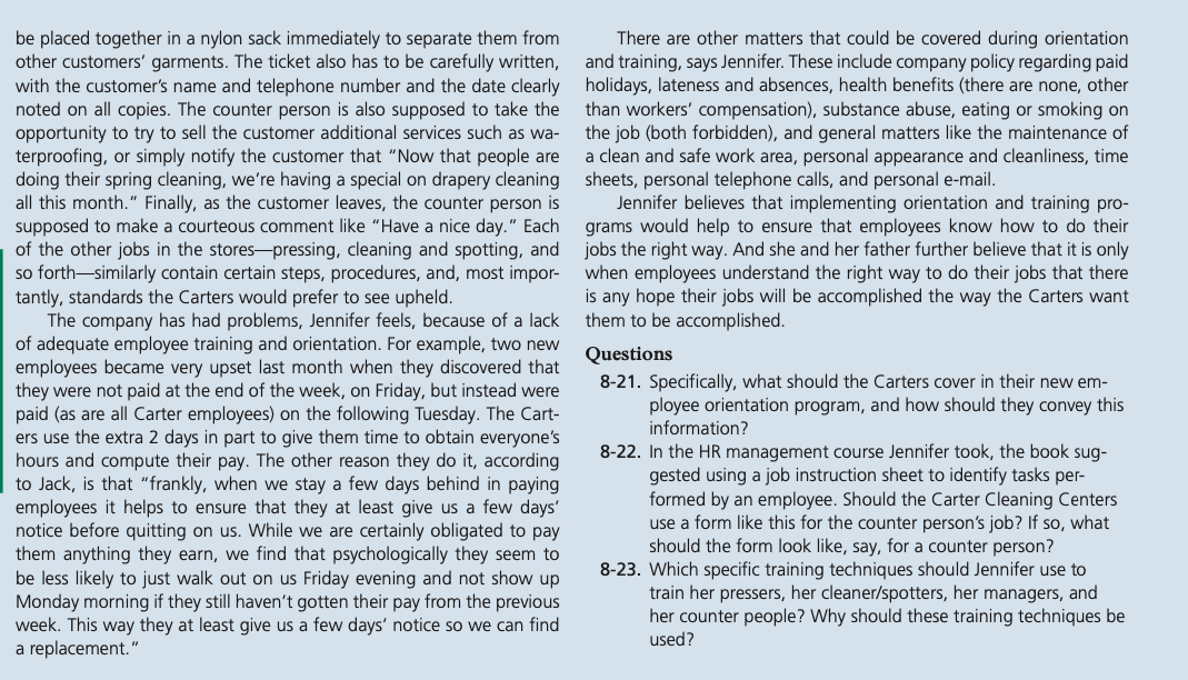 Continuing Case Carter Cleaning Company The