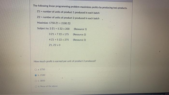 The following linear programming problem