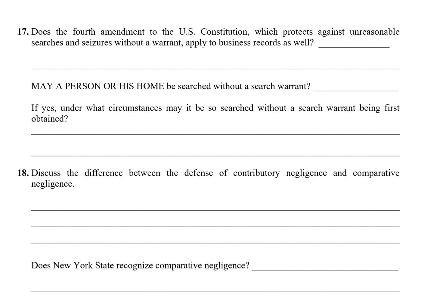 17. Does the fourth amendment to the U.S.