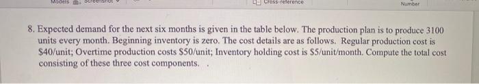 Models Crossreference Number 8. Expected demand