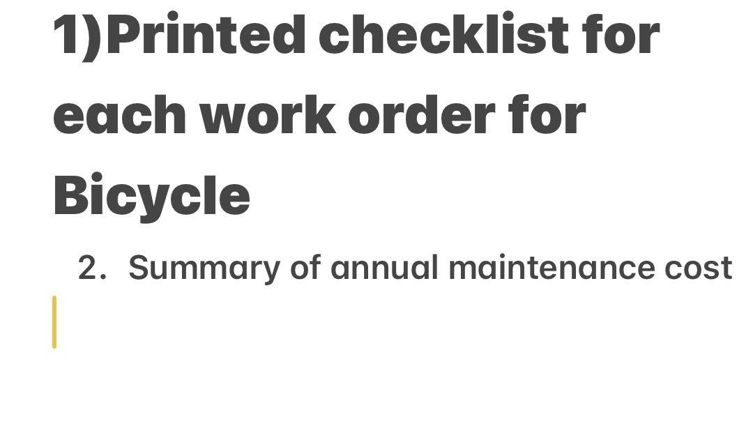 !! URGENT !! 1) Printed checklist for each work