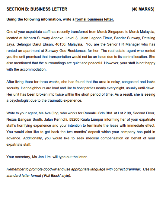 ... SECTION B: BUSINESS LETTER Using the