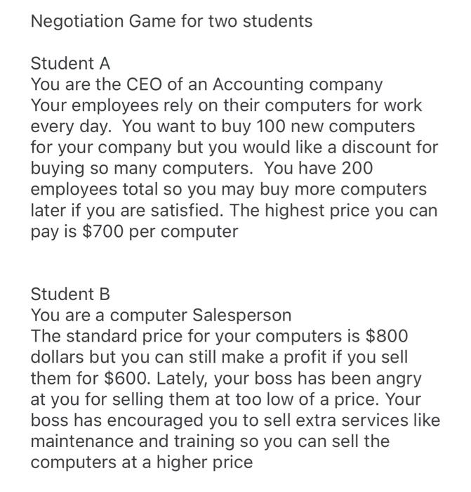 please answer student A and student B negotiation