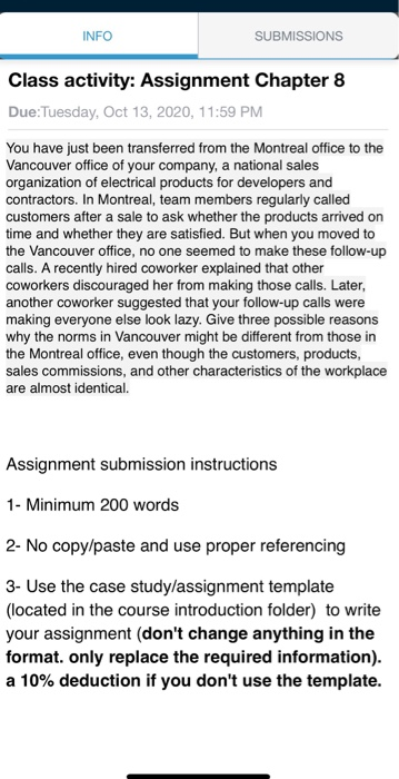 INFO SUBMISSIONS Class activity: Assignment