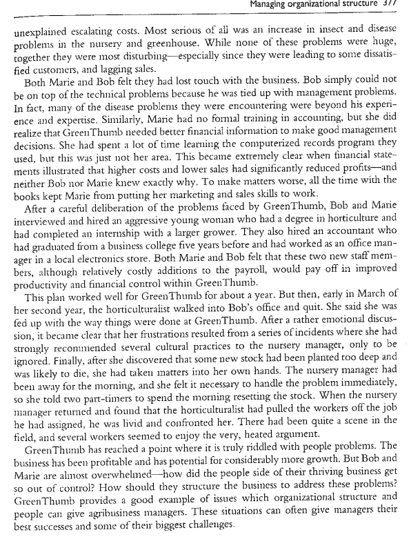 1. Read the attached case analysis: Green Thumb,