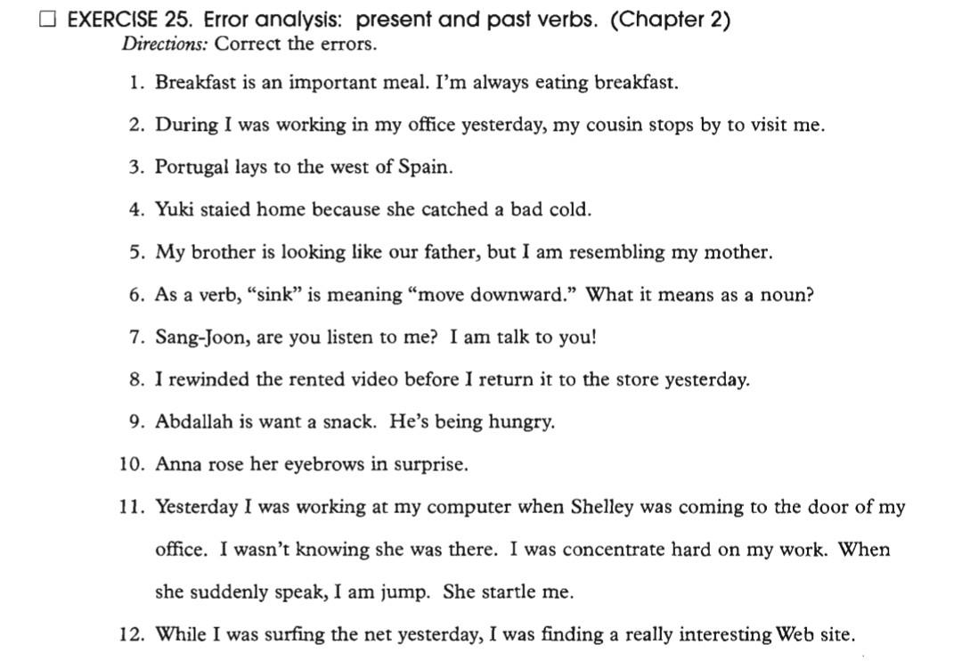 Help please EXERCISE 25. Error analysis: present