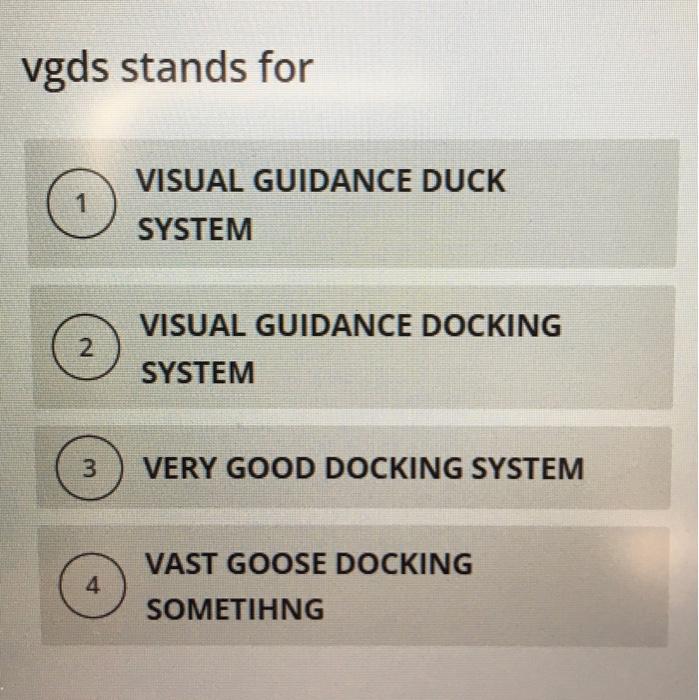 vgds stands for 1 VISUAL GUIDANCE DUCK SYSTEM 2