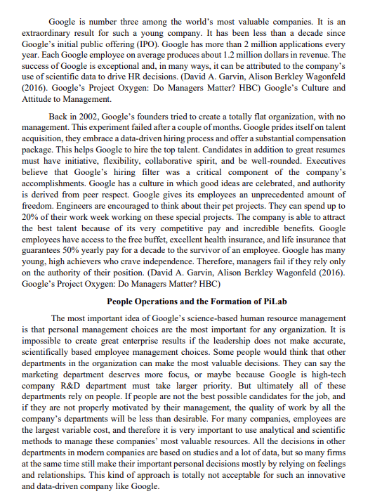 SECTION A: CASE STUDY GOOGLE'S PROJECT OXYGEN: DO