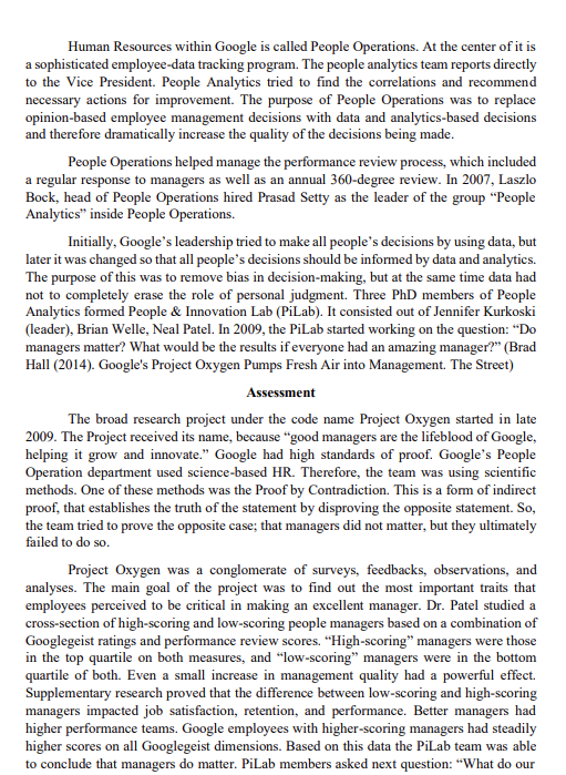 SECTION A: CASE STUDY GOOGLE'S PROJECT OXYGEN: DO