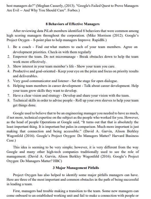 SECTION A: CASE STUDY GOOGLE'S PROJECT OXYGEN: DO