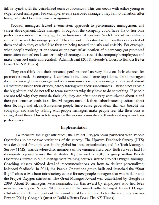 SECTION A: CASE STUDY GOOGLE'S PROJECT OXYGEN: DO
