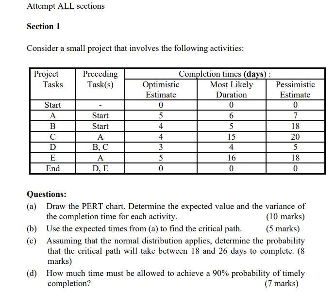 Attempt ALL sections Section 1 Consider a small