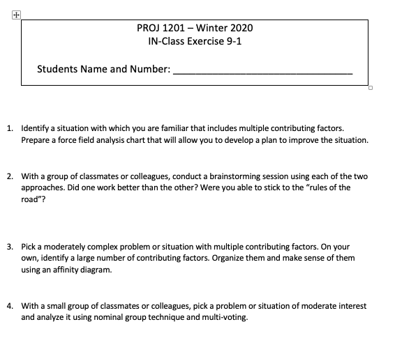 PROJ 1201 - Winter 2020 IN-Class Exercise 9-1