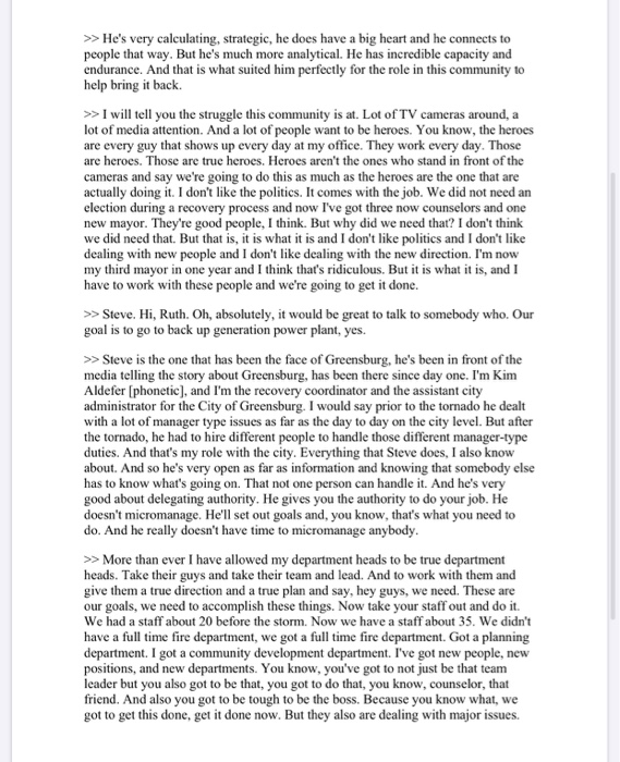 City of Greensburg, Kansas: Leadership Summary: