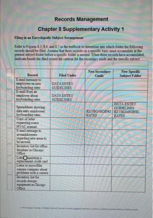 records management chapter 8 supplementary