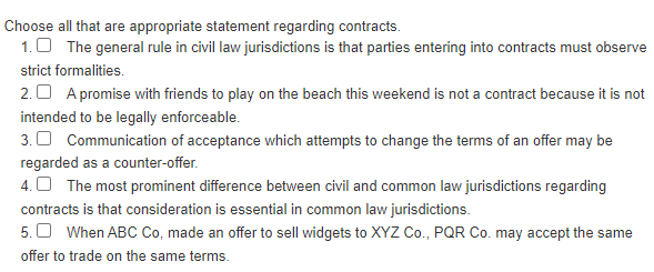 Choose all that are appropriate statement