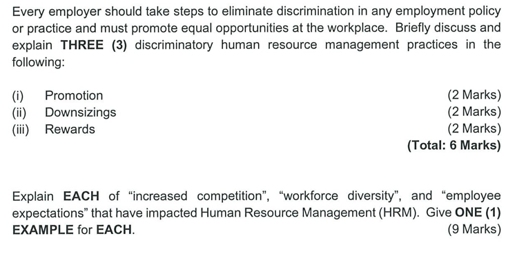 question 3 (i) & (ii) HUMAN RESOURCE Every