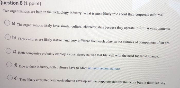 Question 8 (1 point) Two organizations are both