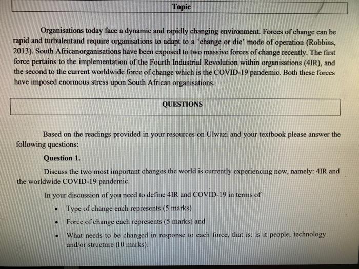 Topic Organisations today face a dynamic and