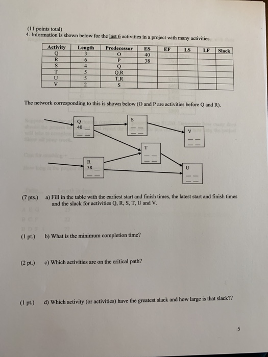 (11 points total) 4. Information is shown below