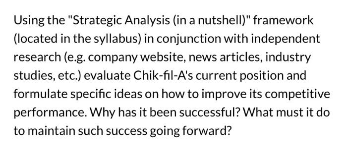 Using the "Strategic Analysis (in a nutshell)"