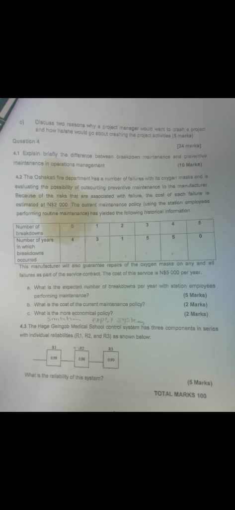 4 Discuss two reasons why a project manager would