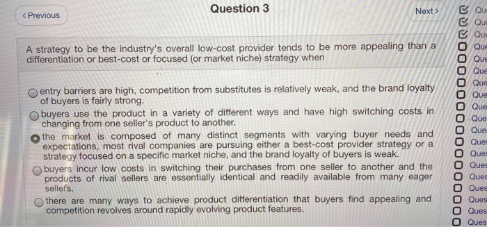 Question 3 < Previous Next > e Qu e Qui A