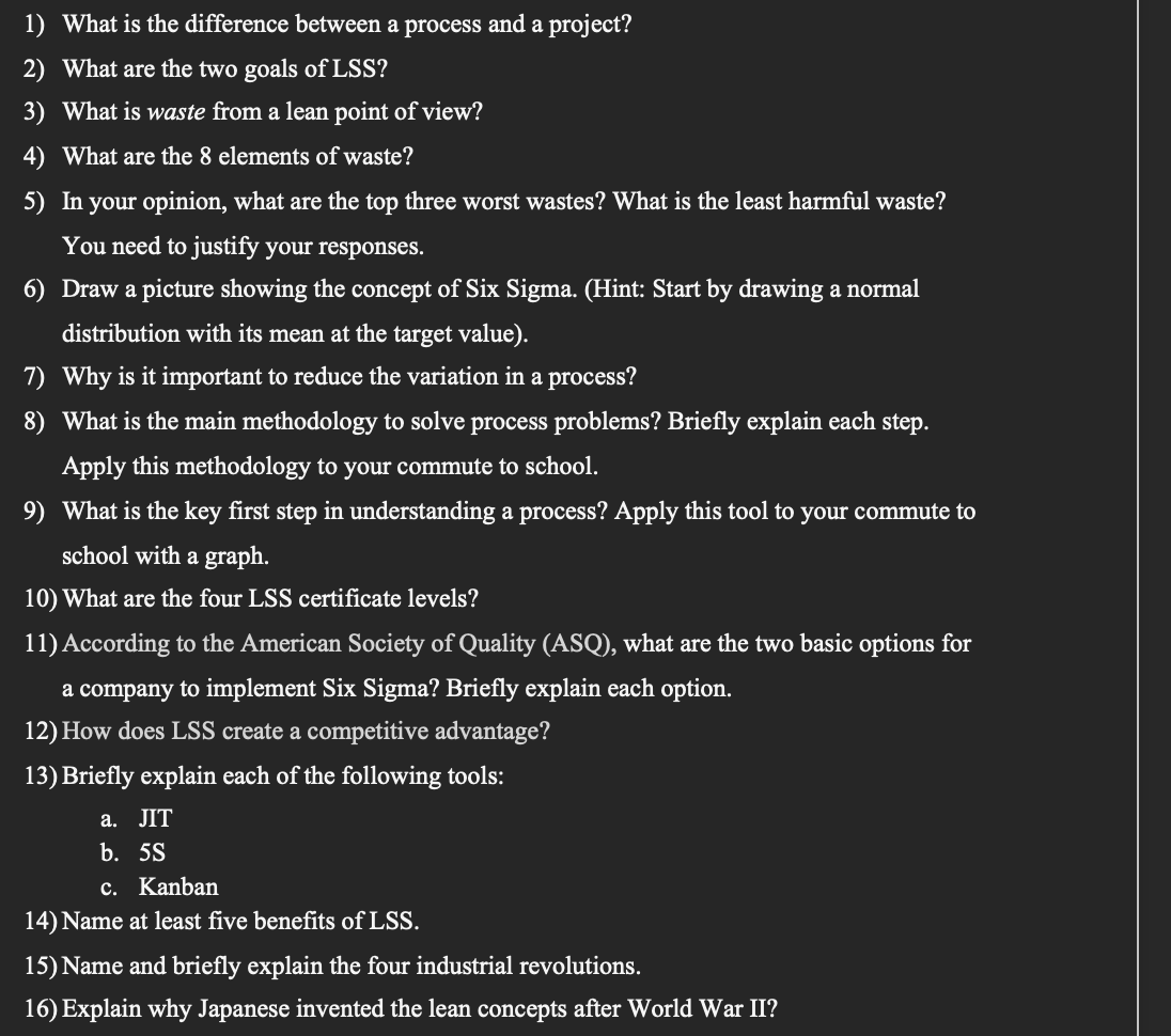 1) What is the difference between a process and a