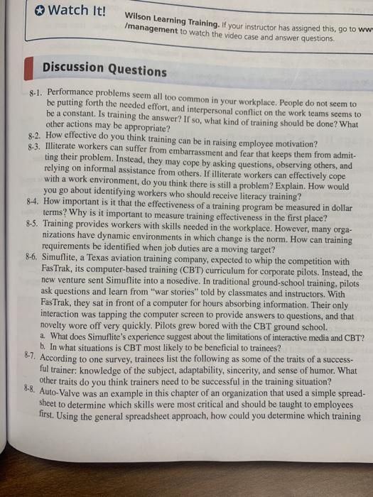 Questions 8-1 through 8-8 Watch It! Wilson