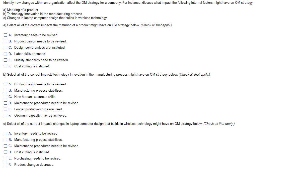 Identify how changes within an organization