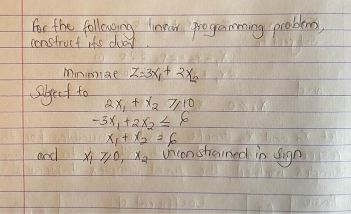 for the following linear programming problem,