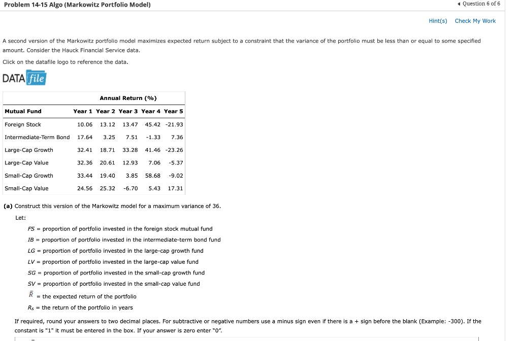 A second version of the Markowitz portfolio model