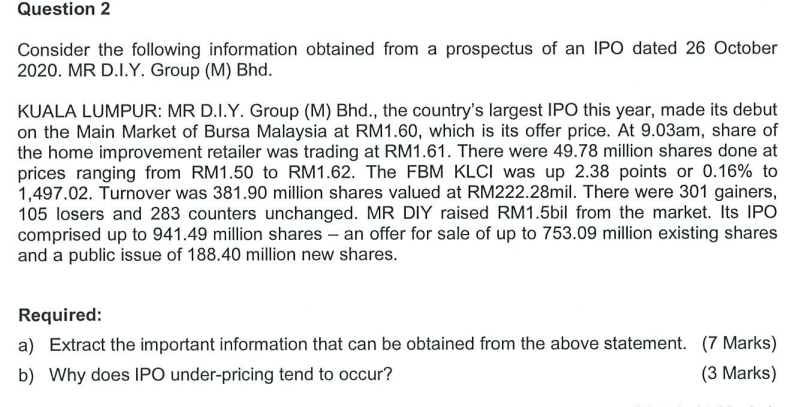 Hi, pls help Question 2 Consider the following