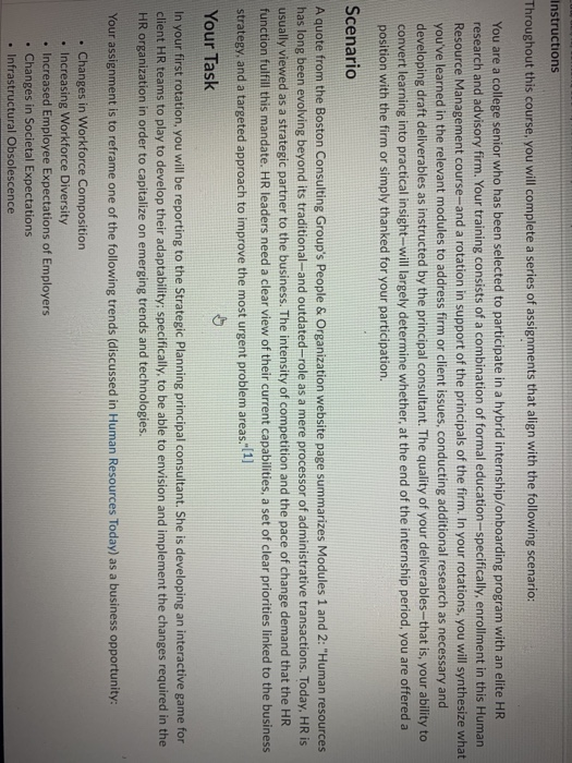 Instructions Throughout this course, you will