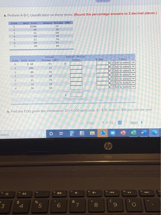 a. Perform A-B-C classification on these items