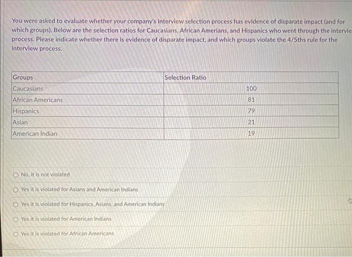 You were asked to evaluate whether your company's