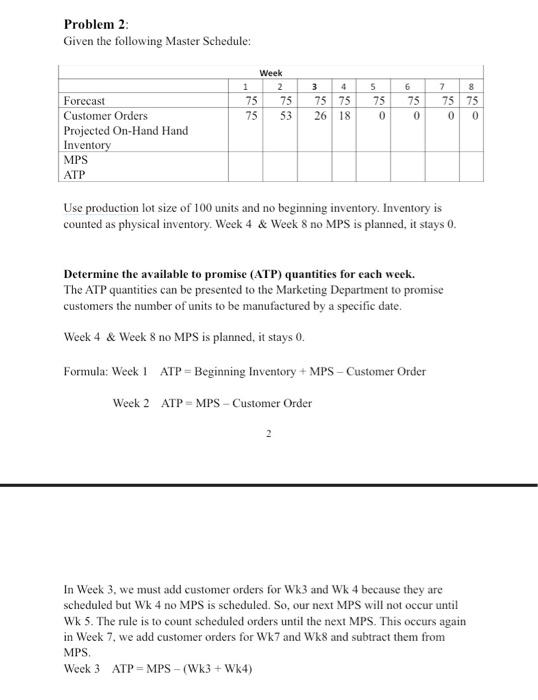Problem 1: Prepare a Master Schedule given the