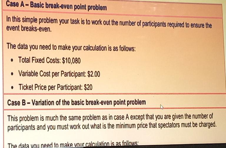 Case A-Basic break-even point problem In this