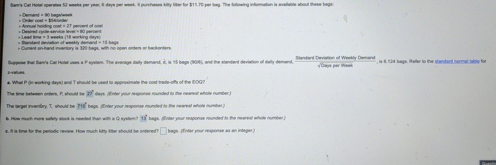 Problem 28 Bookmatch Sam's Cat Hotel operates 52