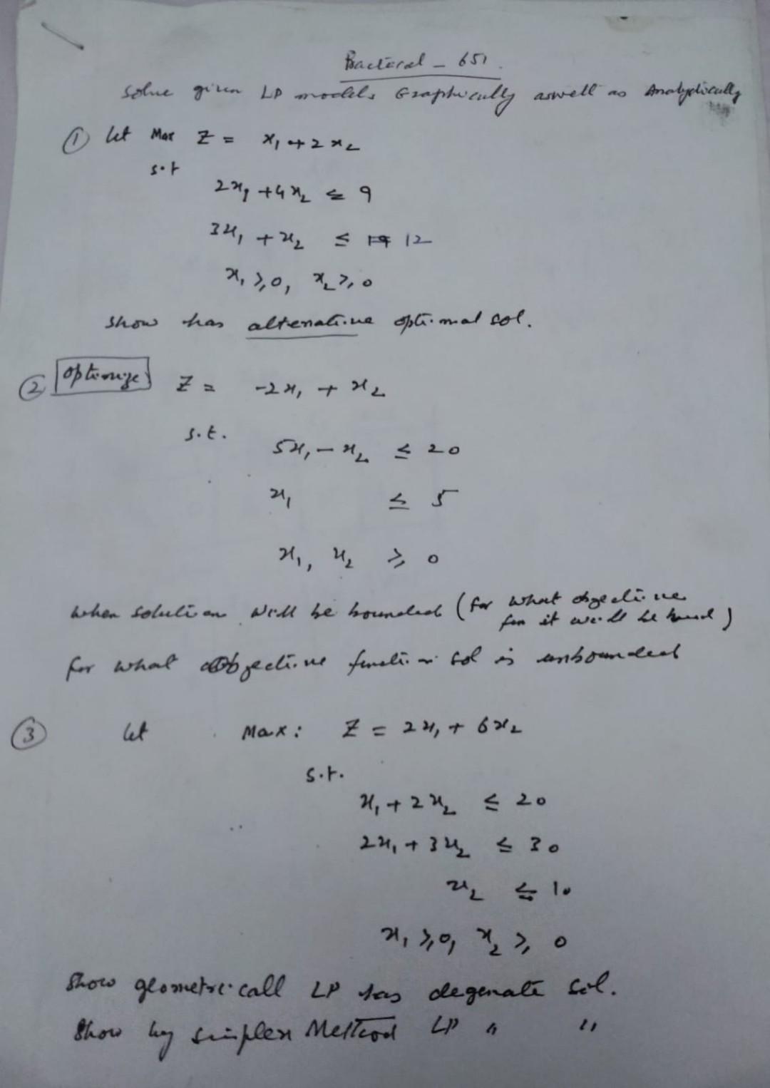 For each of the following linear programming
