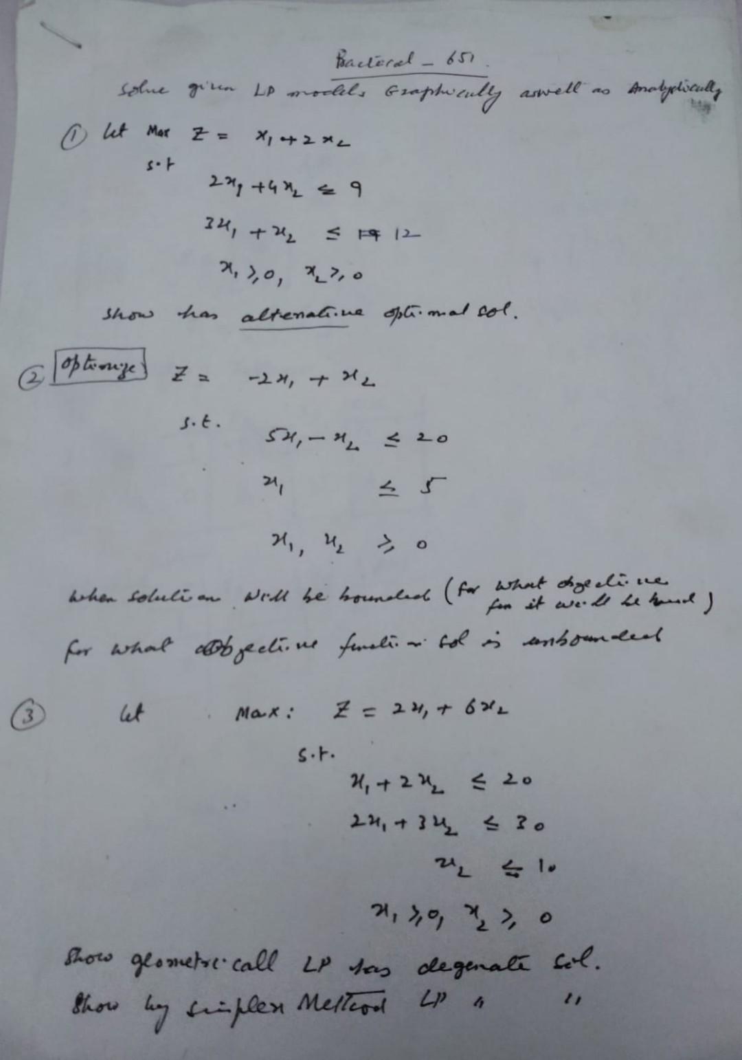 For each of the following linear programming