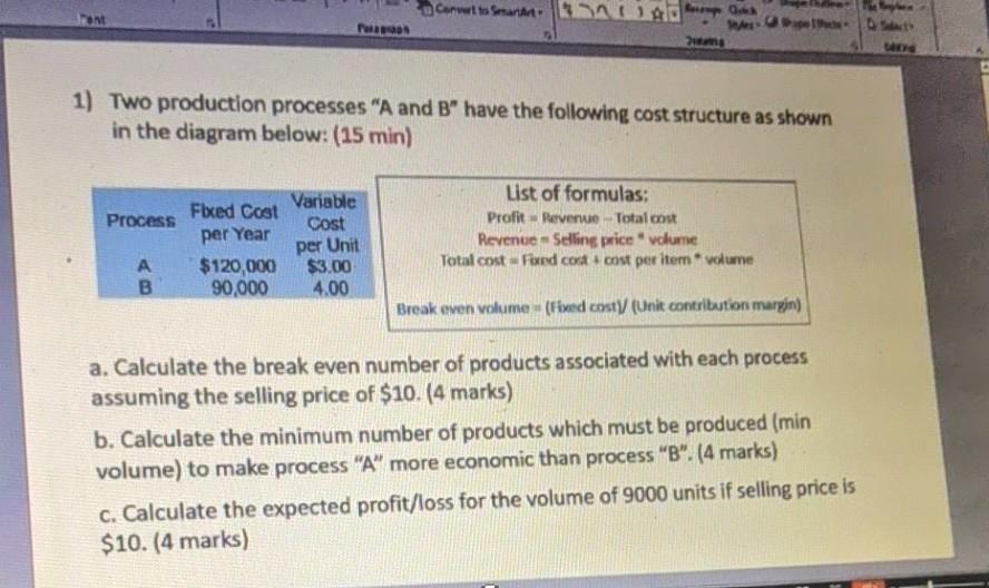 Corvetto Santo A 1) Two production processes "A
