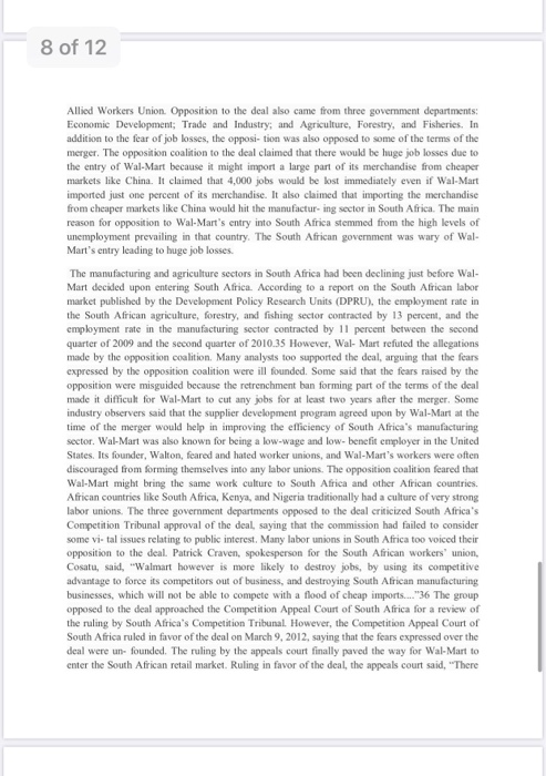 Based on the case study (Wal-Mart in Africa) i