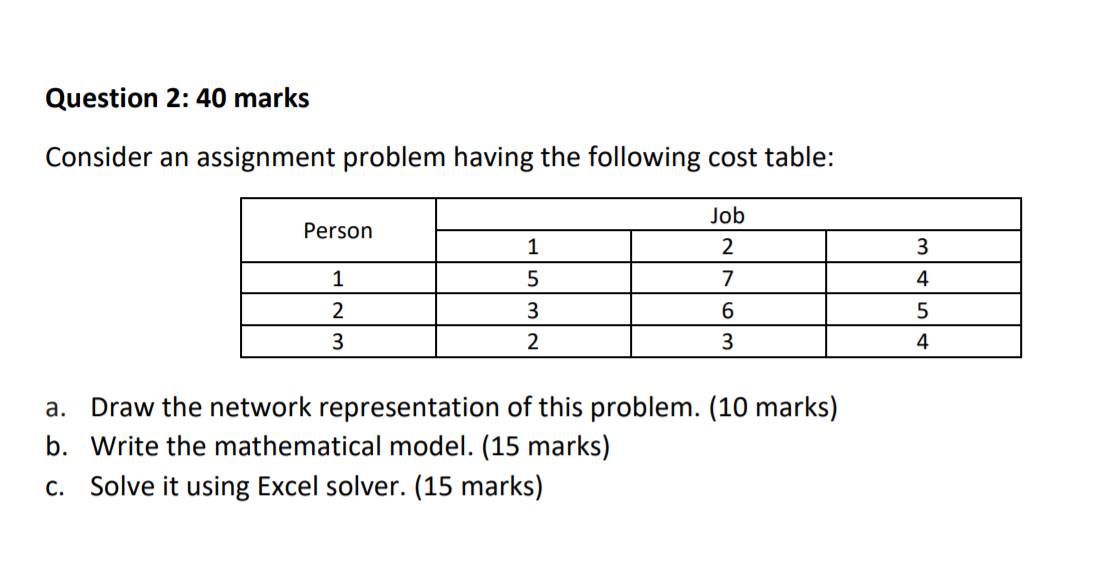 Question 2: 40 marks Consider an assignment