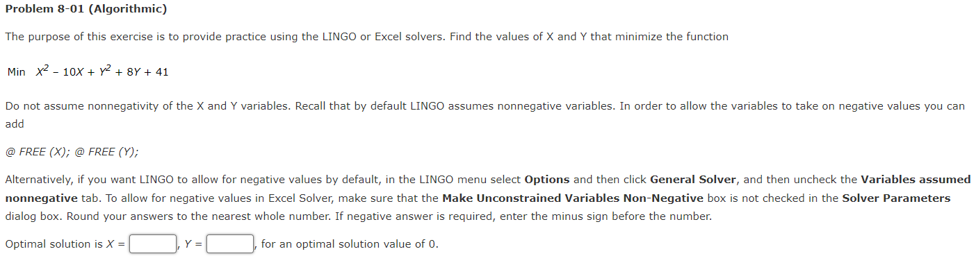 Problem 8-01 (Algorithmic) The purpose of this