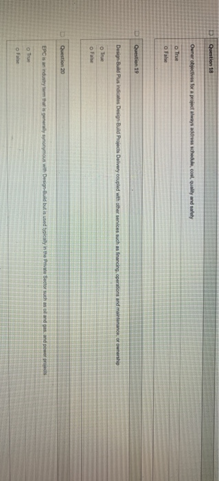 Question 18 Owner objectives for a project ways