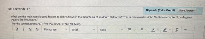 QUESTION 20 10 points (Extra Credit) Save Answer