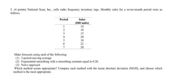 5. (4 points) National Scan, Inc., sells radio
