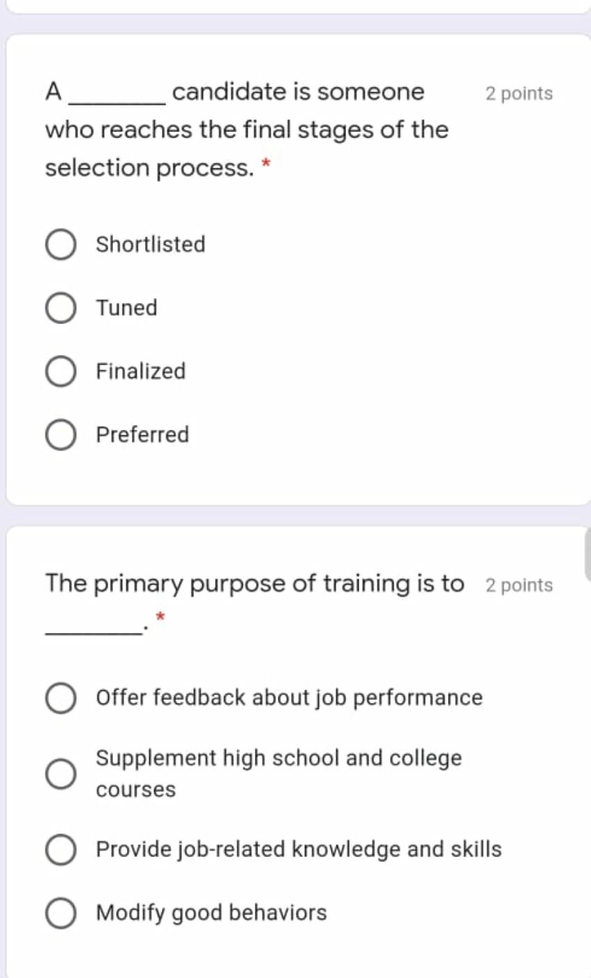 2 points An appraiser rating one of his employees