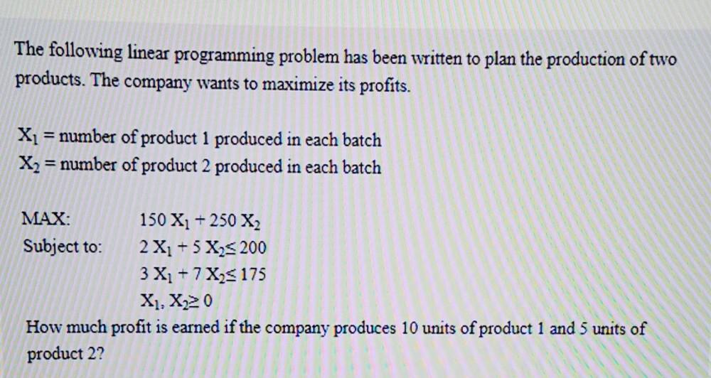 The following linear programming problem has been